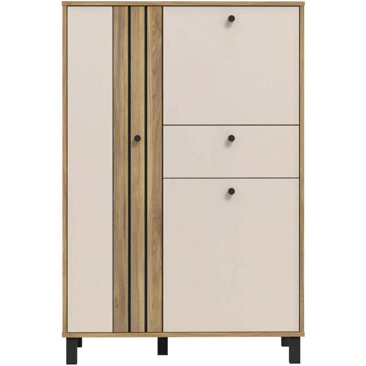Grafton 3 Door 1 Drawer Cabinet In Cream and Oak - Cream & Oak – image 4