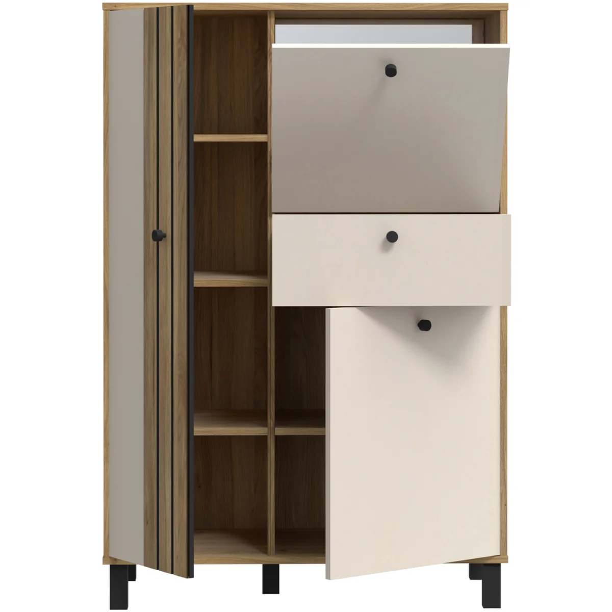 Grafton 3 Door 1 Drawer Cabinet In Cream and Oak - Cream & Oak – image 5