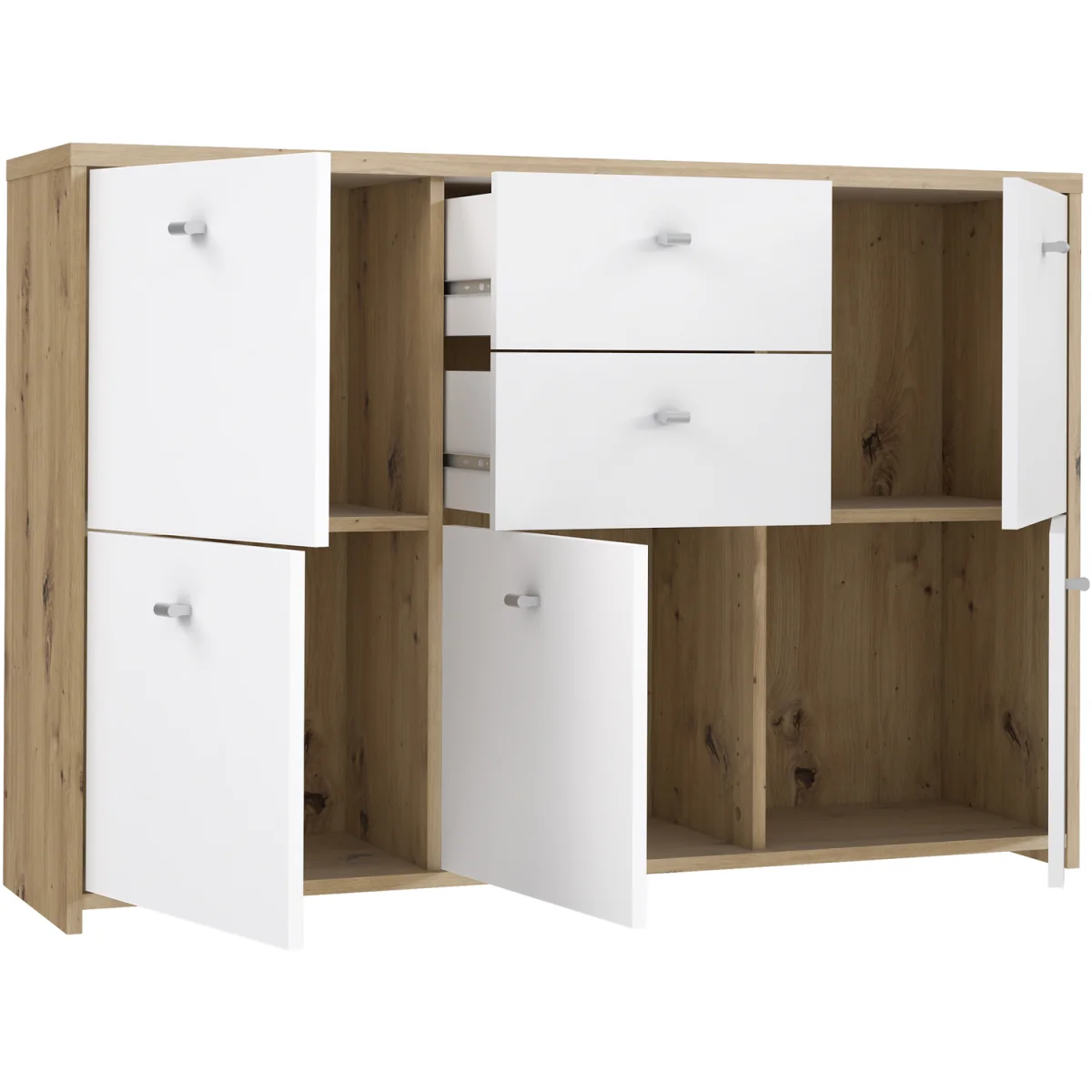 Best Chest Storage Cabinet with 2 Drawers and 5 Doors in Artisan Oak/White - Artisan Oak & White – image 4
