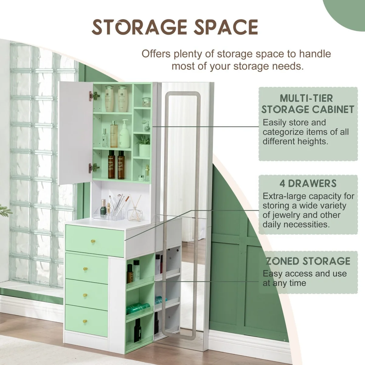 WestWood Dressing Table Vanity LED Full Length Mirror Storage Cabinet w/ Drawers - White – image 2