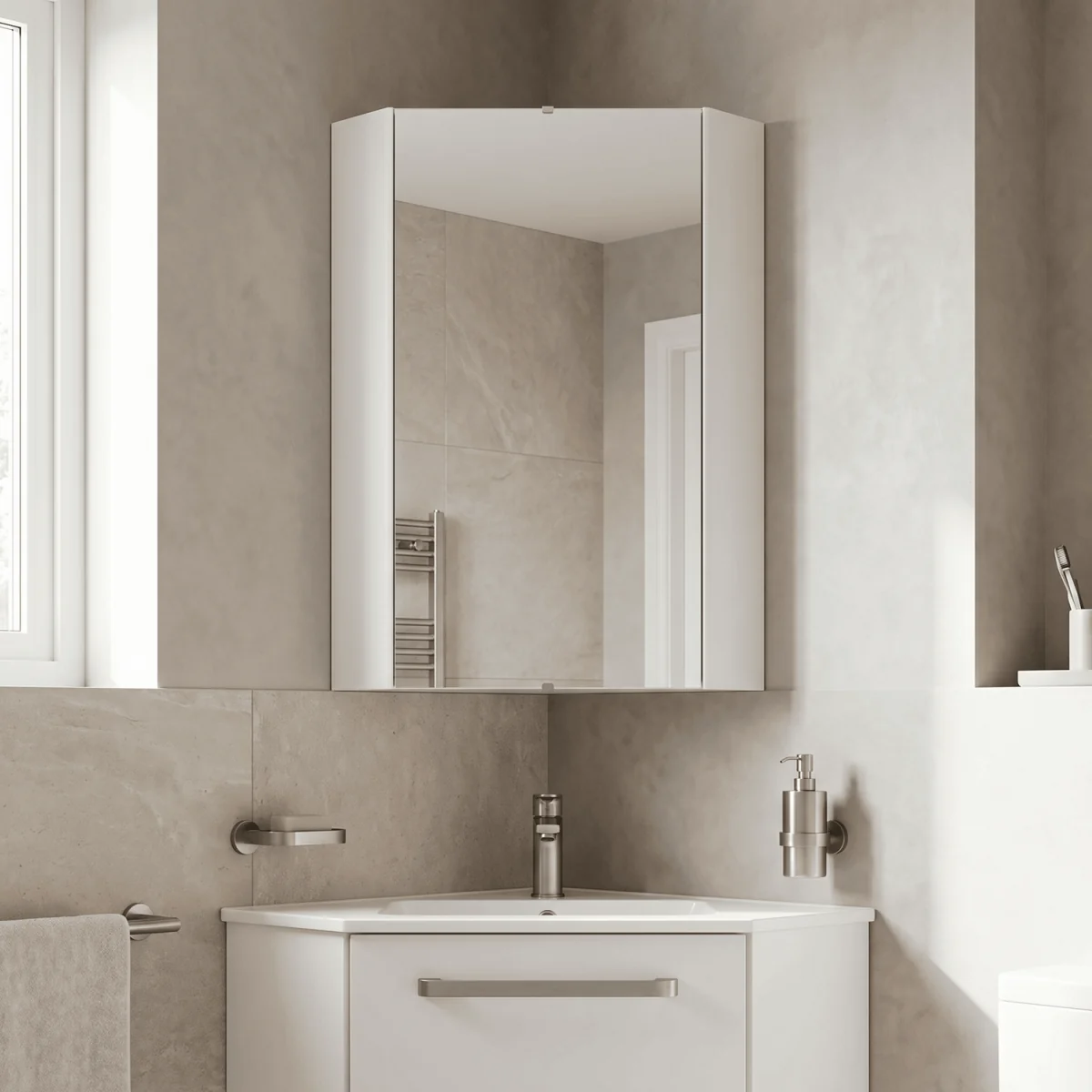 Wall Hung Corner Mirror Cabinet Gloss White - Gloss White – image 2