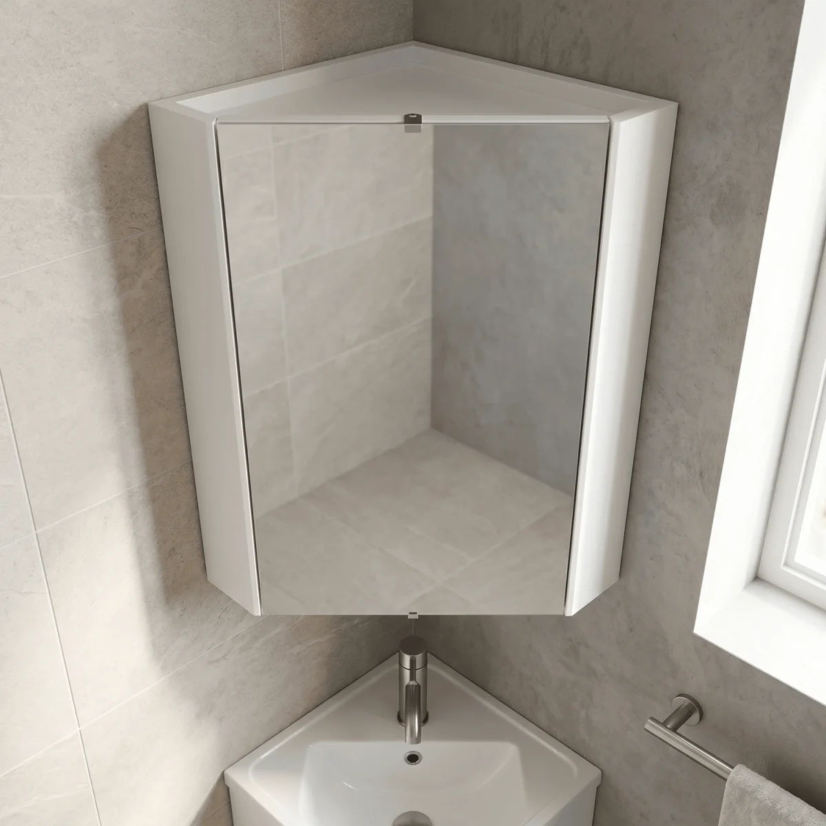 Wall Hung Corner Mirror Cabinet Gloss White - Gloss White – image 3