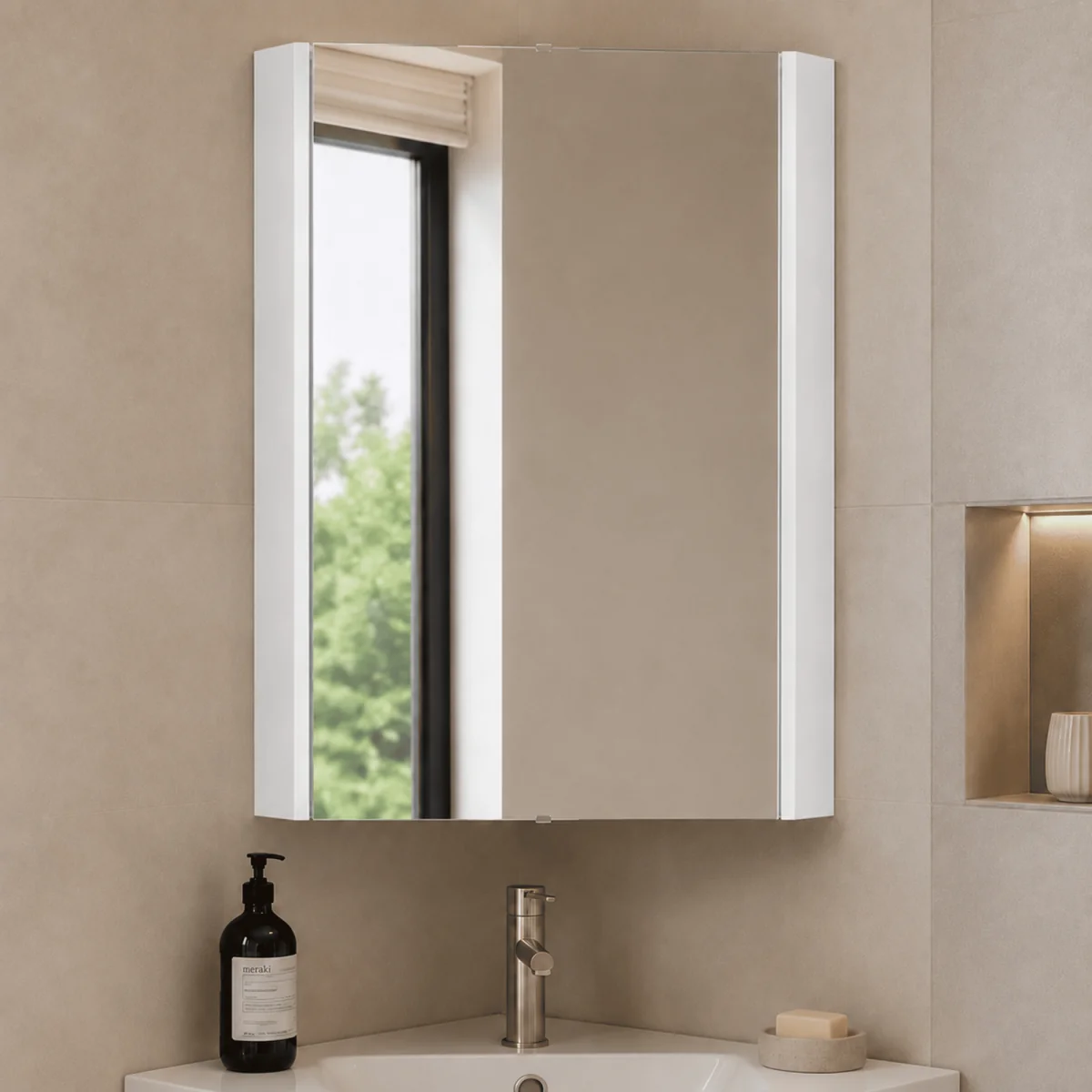 Wall Hung Corner Mirror Cabinet Gloss White - Gloss White – image 4