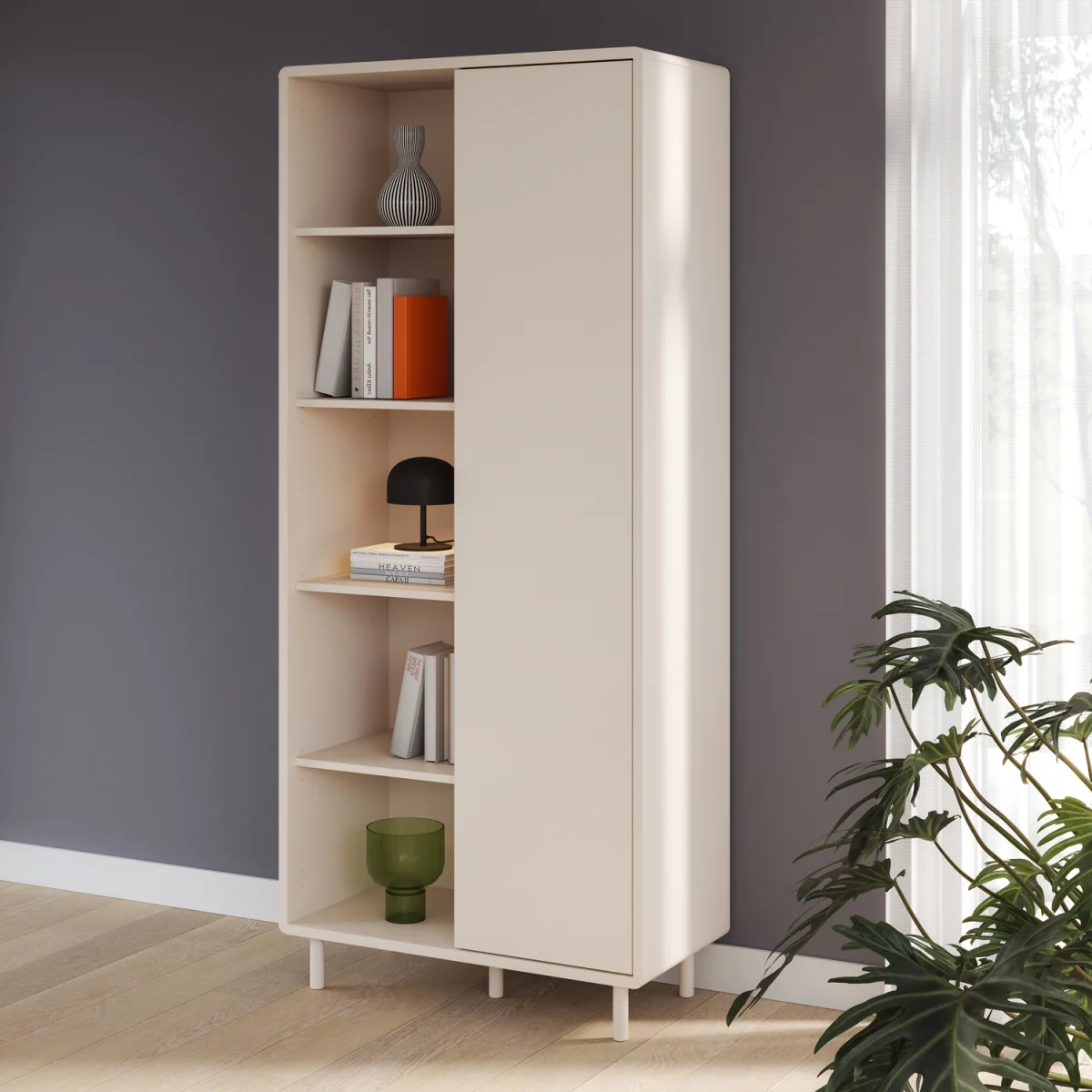 Playly Tall Storage Cabinet with Door/Open Shelving in Sand - Sand – image 2