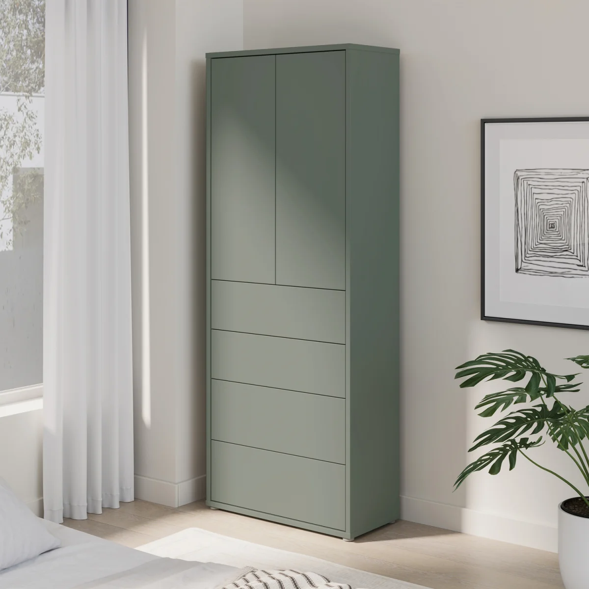 Alice Springs Tall Storage Cabinet with Push-Open Doors & 4 Drawers in Sand - Sage Green – image 15