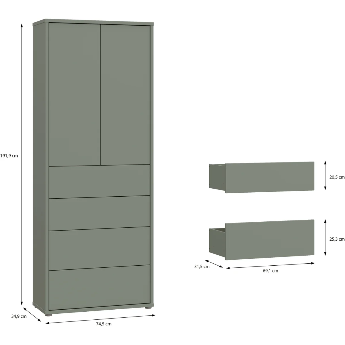 Alice Springs Tall Storage Cabinet with Push-Open Doors & 4 Drawers in Sand - Sage Green – image 16