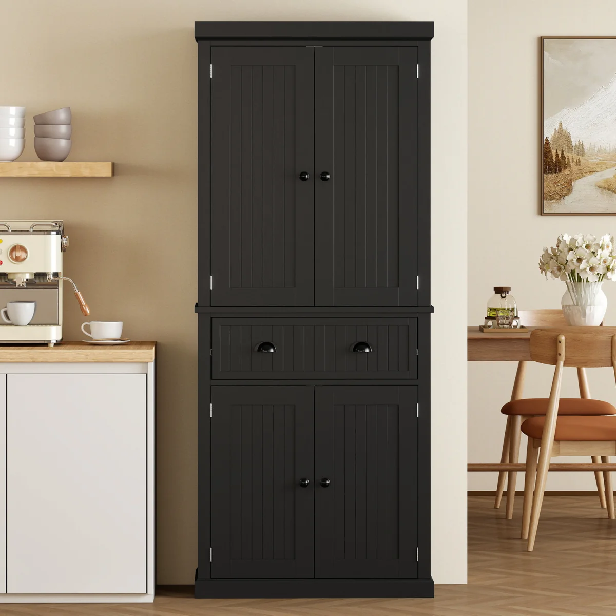 HOMCOM Freestanding Kitchen Storage Cabinet Drawer - Black – image 4
