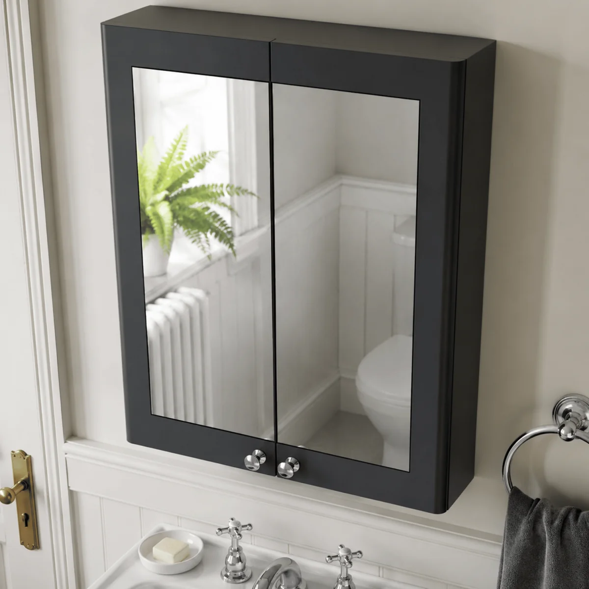 Clasic Wall Hung 2 Soft Close Door Mirror Cabinet Soft Black 600mm - Satin Soft Black – image 3