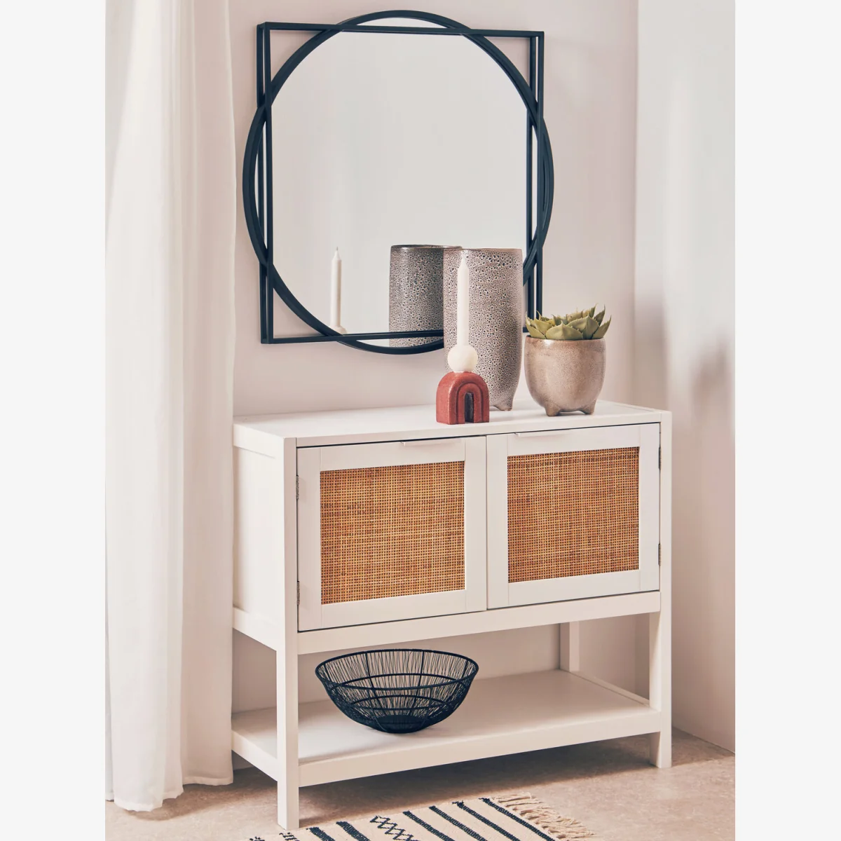 Sherman White Wood and Rattan Two Drawer Side Cabinet – image 1