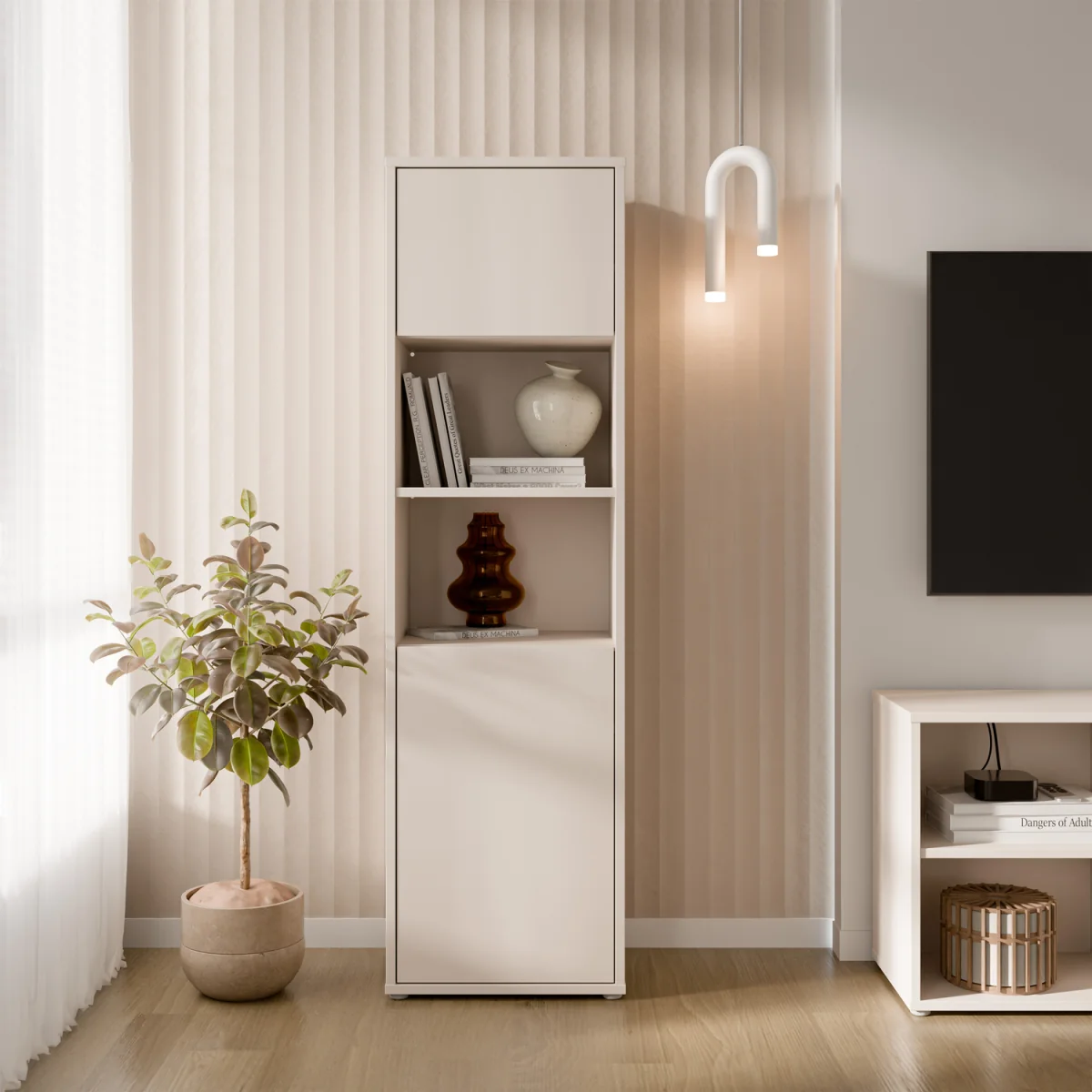 Alice Springs Tall Storage Cabinet with 2 Push-Open Doors & 1 Shelf in Sand - Sand – image 2
