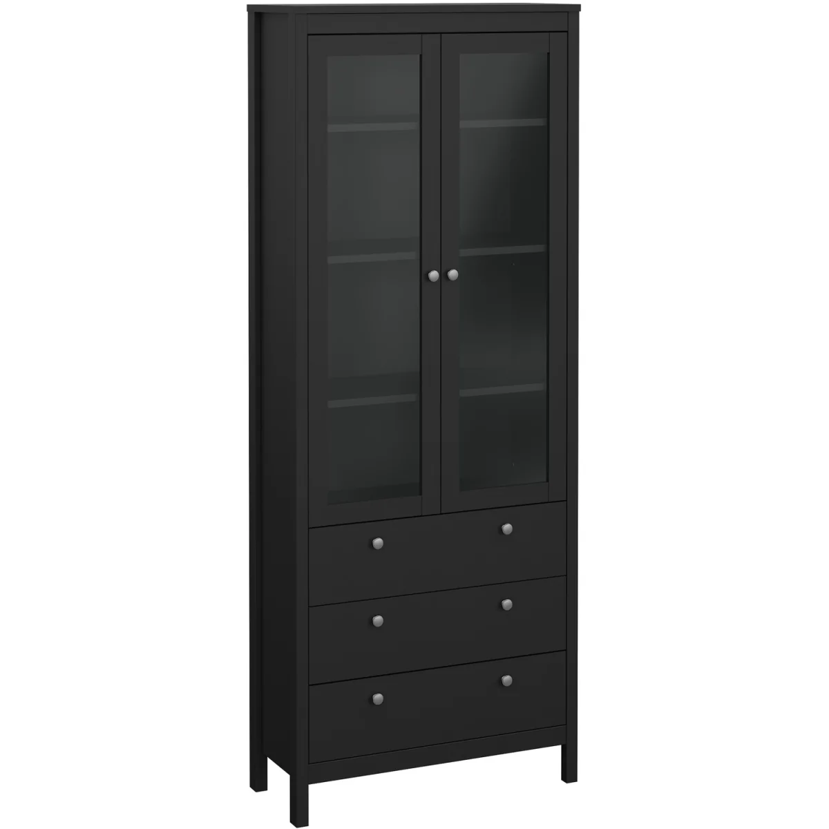 Madrid China Cabinet 2 Glass Doors with 3 Drawers in Matt Black - Matt Black – image 2