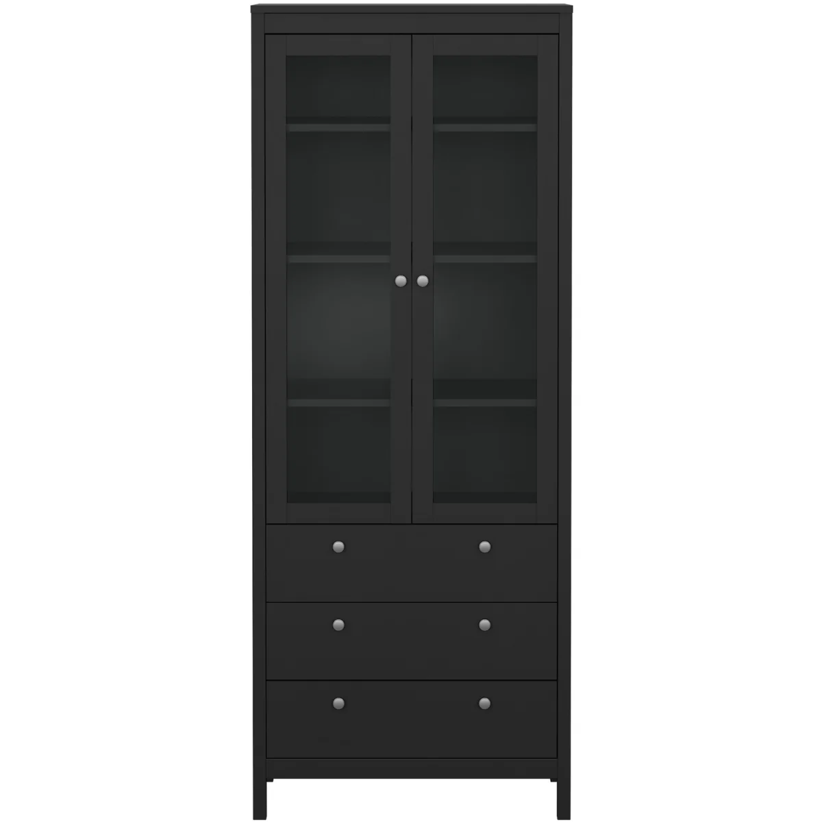 Madrid China Cabinet 2 Glass Doors with 3 Drawers in Matt Black - Matt Black – image 3