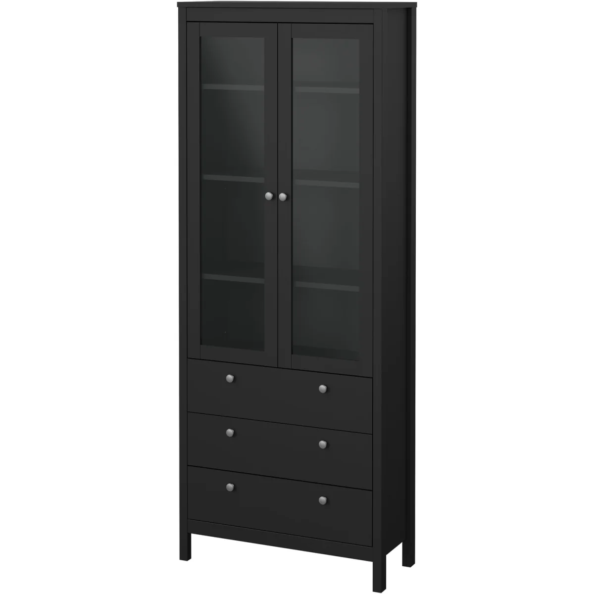 Madrid China Cabinet 2 Glass Doors with 3 Drawers in Matt Black - Matt Black – image 4