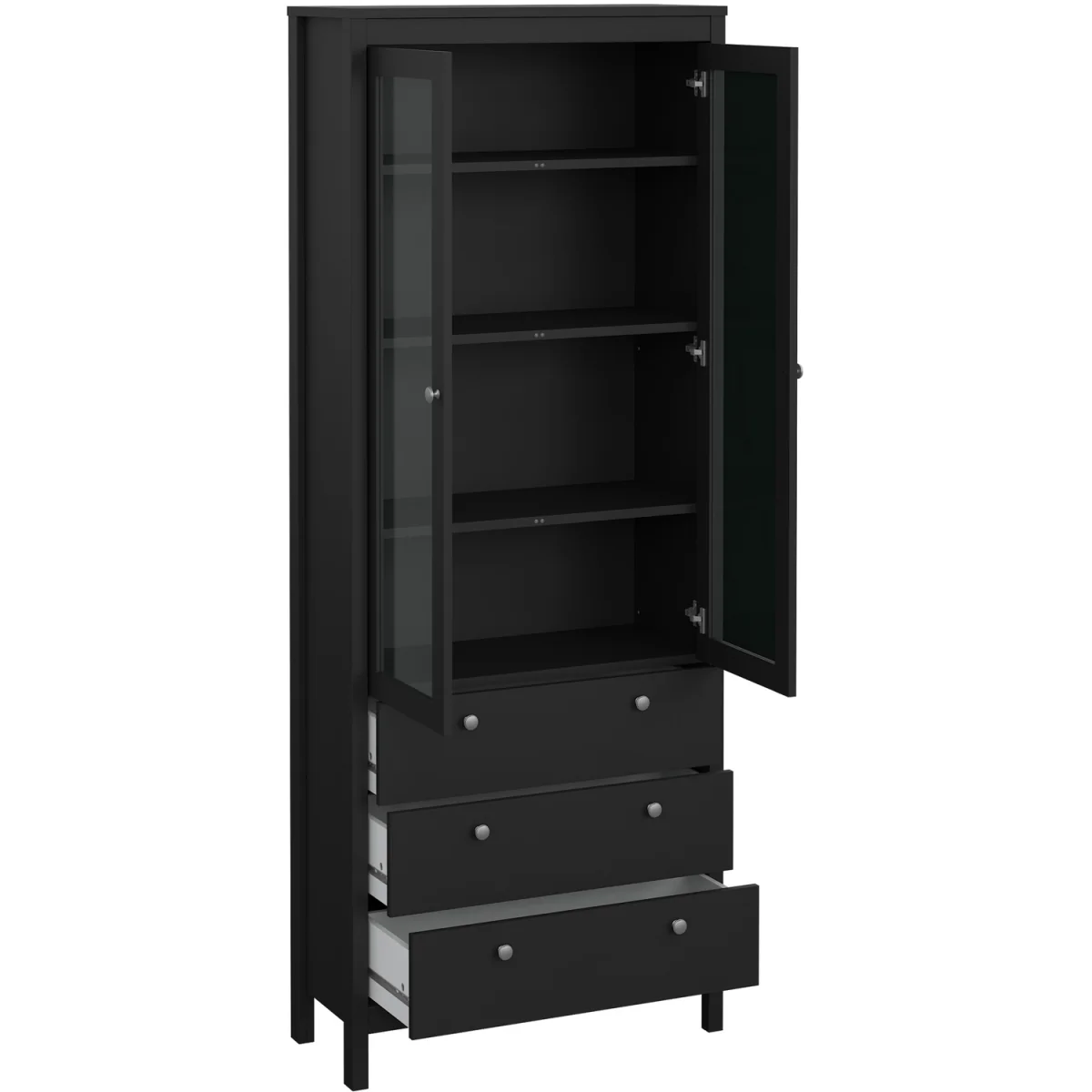 Madrid China Cabinet 2 Glass Doors with 3 Drawers in Matt Black - Matt Black – image 6