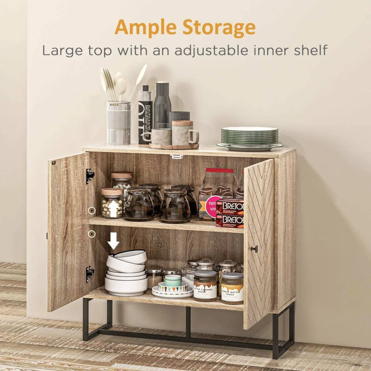 Mizi Liri Natural Oak 2-Door Storage Cabinet with Chevron Pattern – image 5