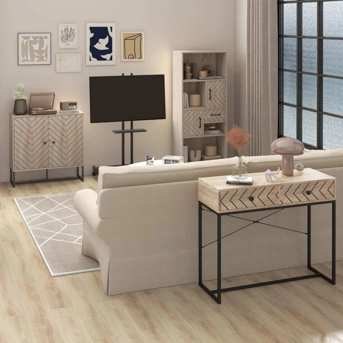 Mizi Liri Natural Oak 2-Door Storage Cabinet with Chevron Pattern – image 7