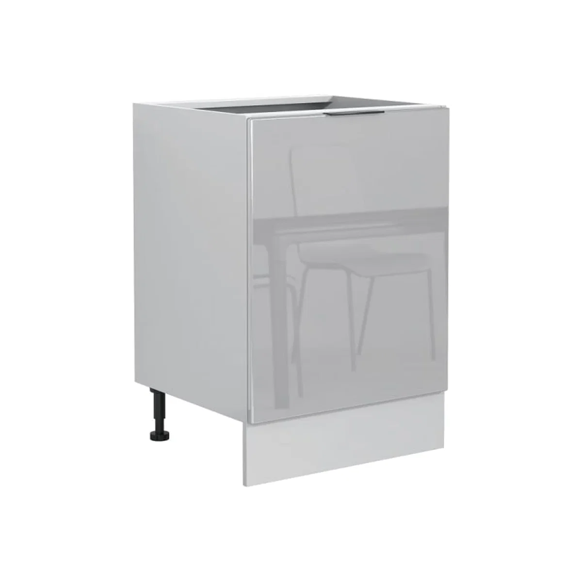 Kitchen Cabinet 600mm Base Unit with 1 Shelf, Dove Grey High Gloss Front and Light Grey Matt Body. - Grey – image 1