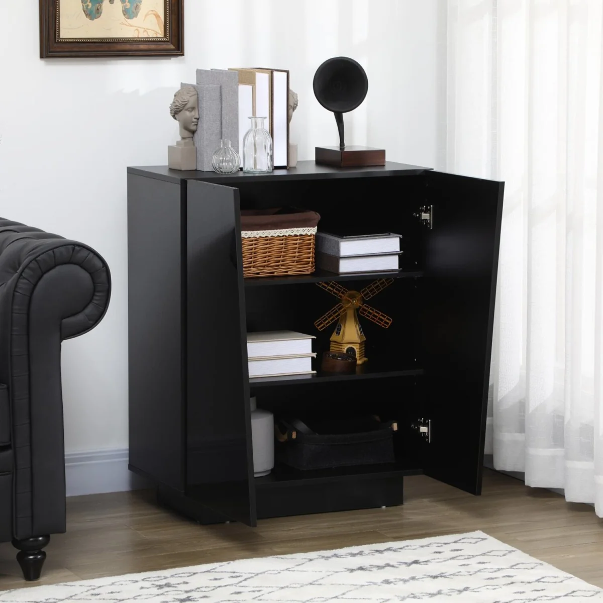 Ranifa Modern High Gloss Black Freestanding Storage Cabinet, 2 Doors – image 8