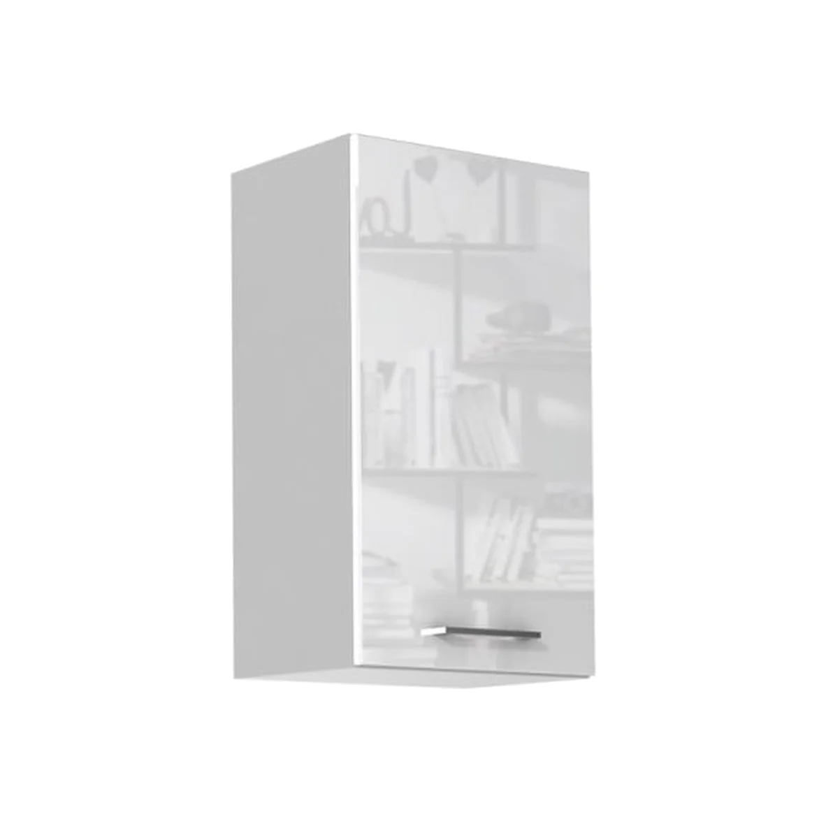 Ella 400mm White High Gloss Wall Kitchen Cabinet with 1 Door, 2 Shelves, Grey Matt Body - White High Gloss / Grey Matt