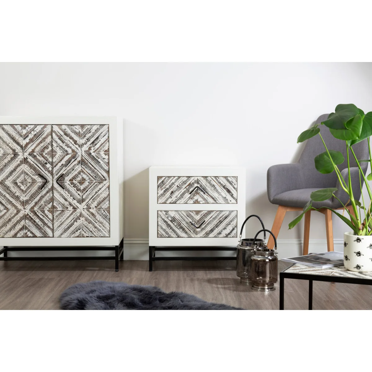 Lombok Rustic Chevron 2 Door Cabinet - White – image 2