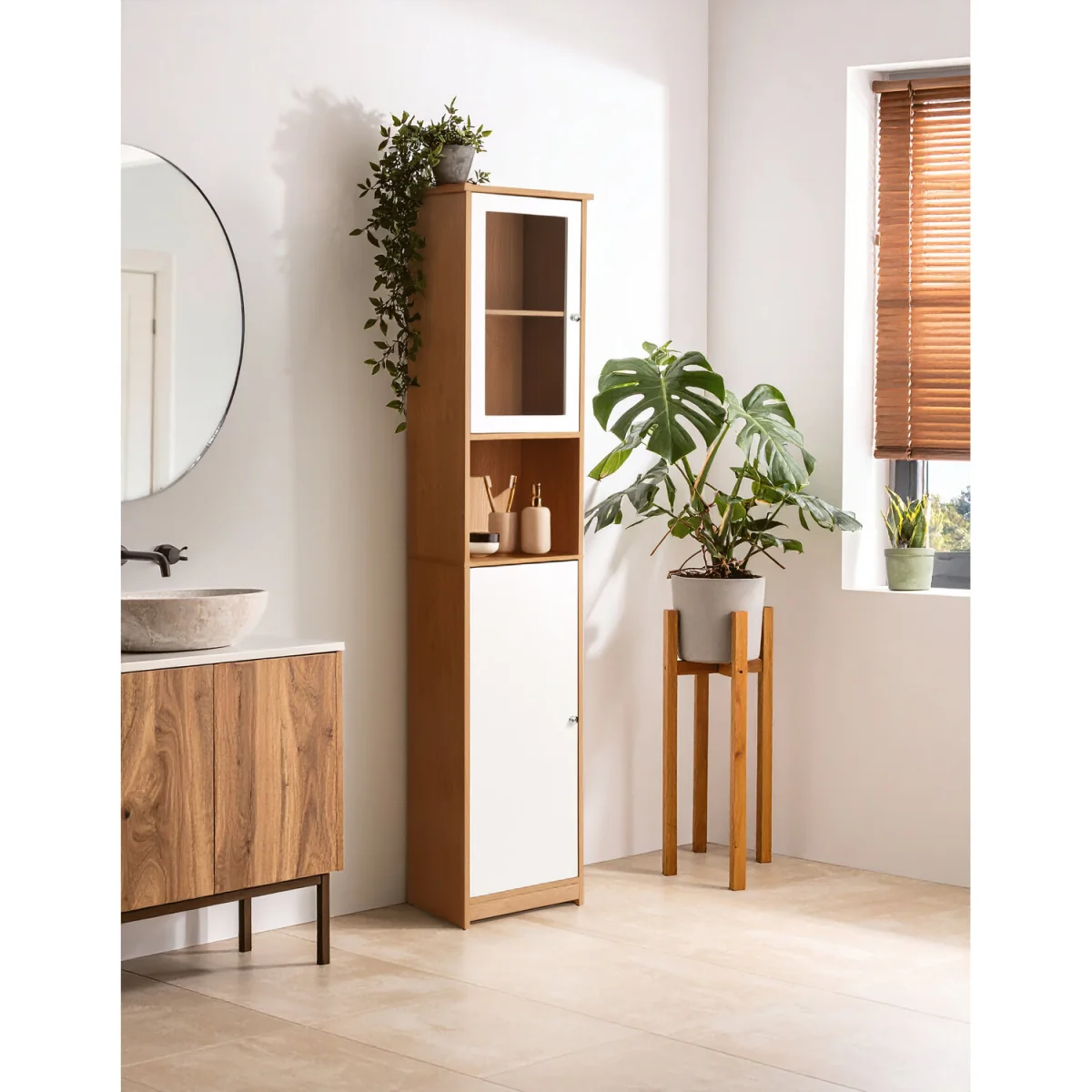 Vida 2 Door Oak Effect Floor Standing Cabinet - White – image 3