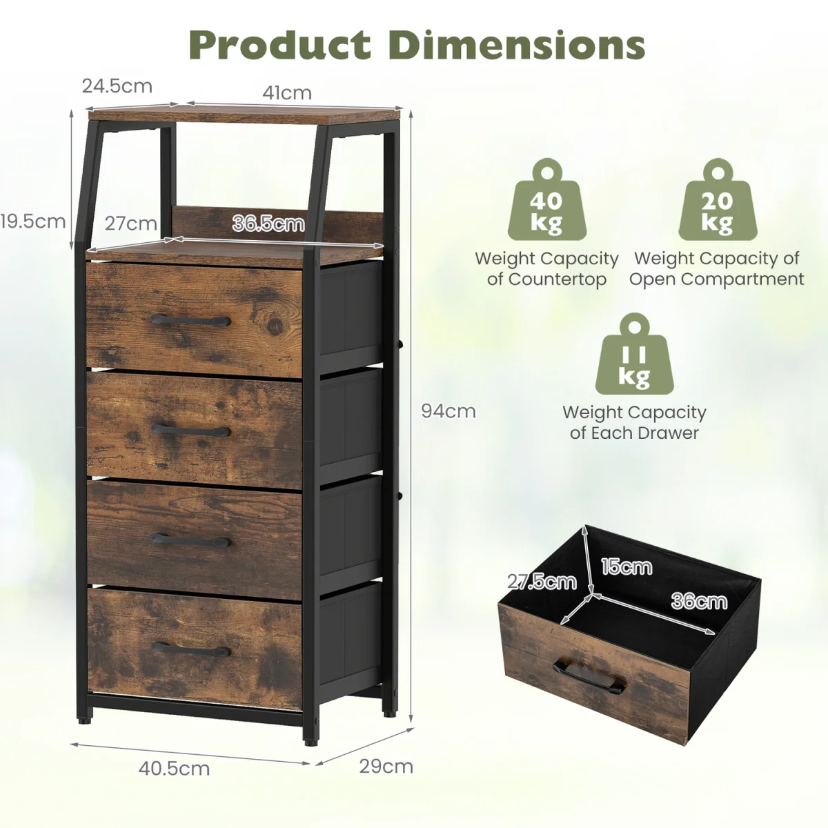 5 Drawer Storage Cabinet - Coffee – image 2