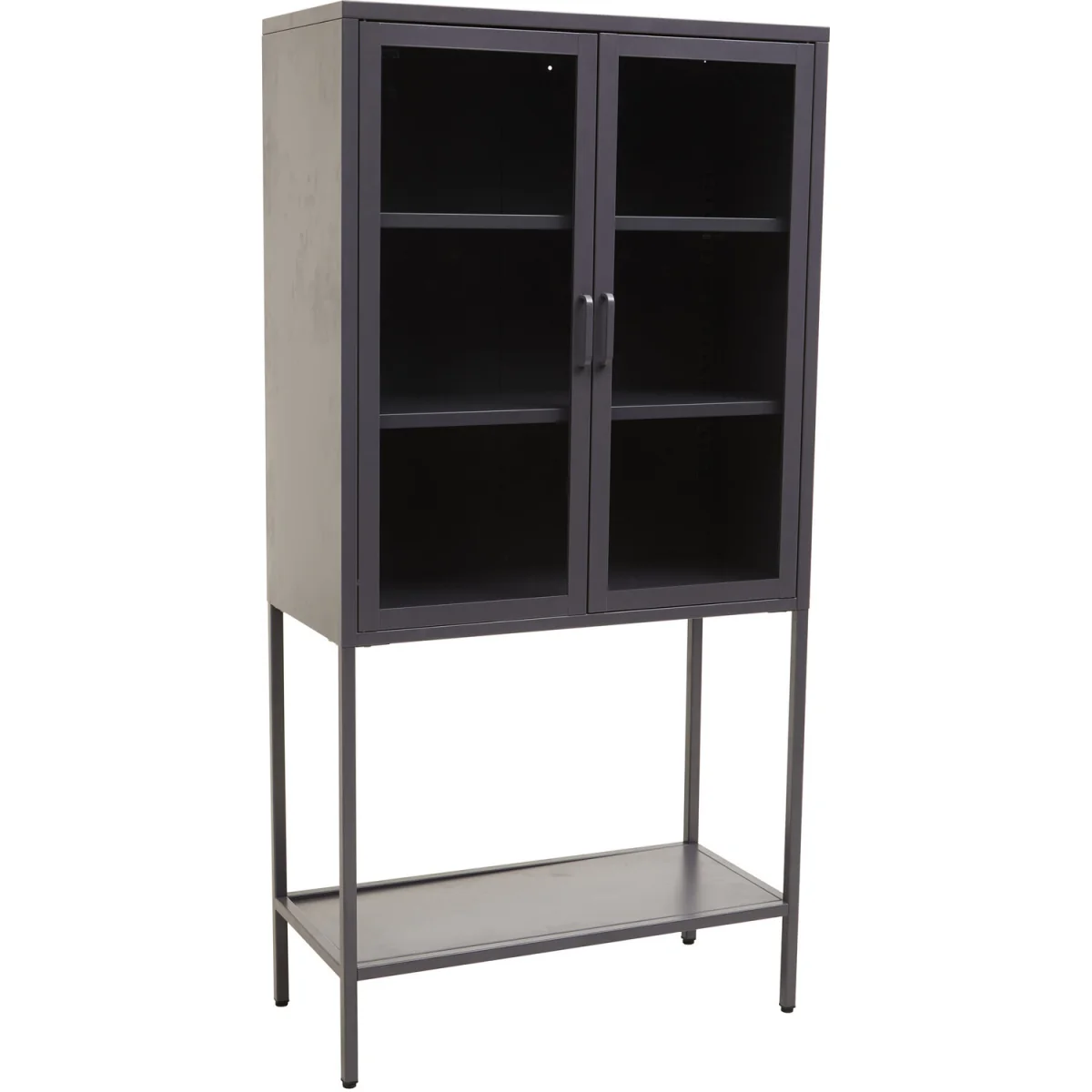 Acier Two Door Grey Metal Cabinet With Glass Doors - Grey – image 2