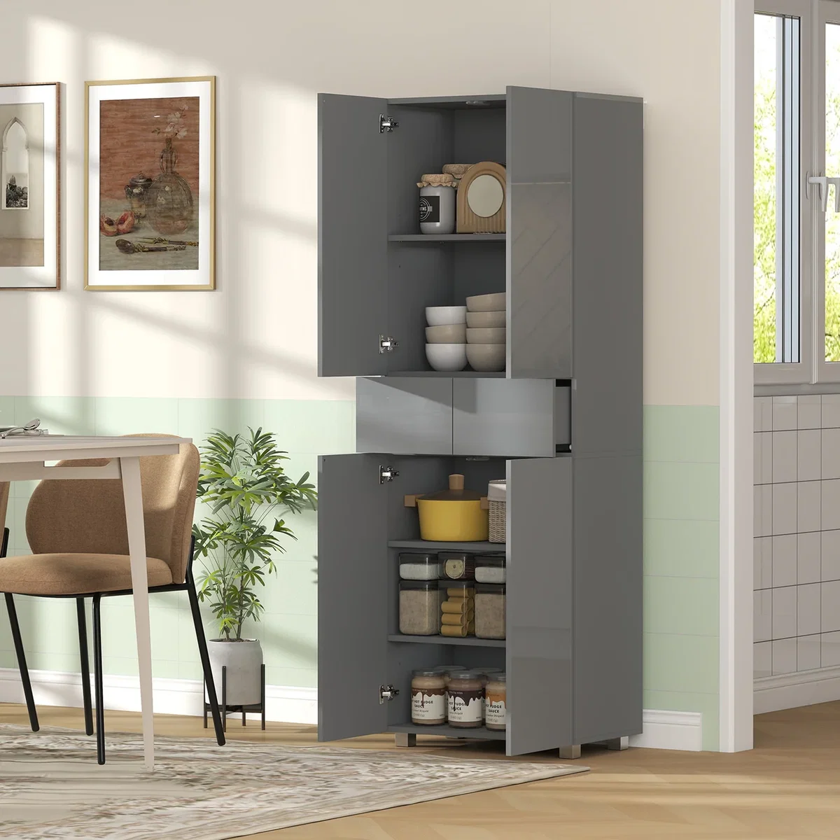 HOMCOM Freestanding 5 Tier Storage Cabinet - Grey – image 3