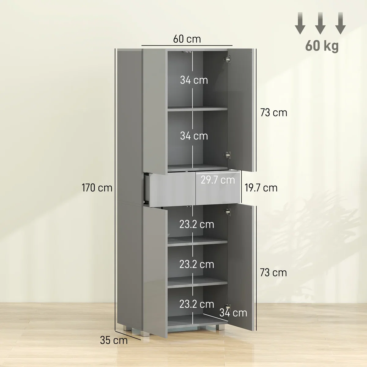 HOMCOM Freestanding 5 Tier Storage Cabinet - Grey – image 8