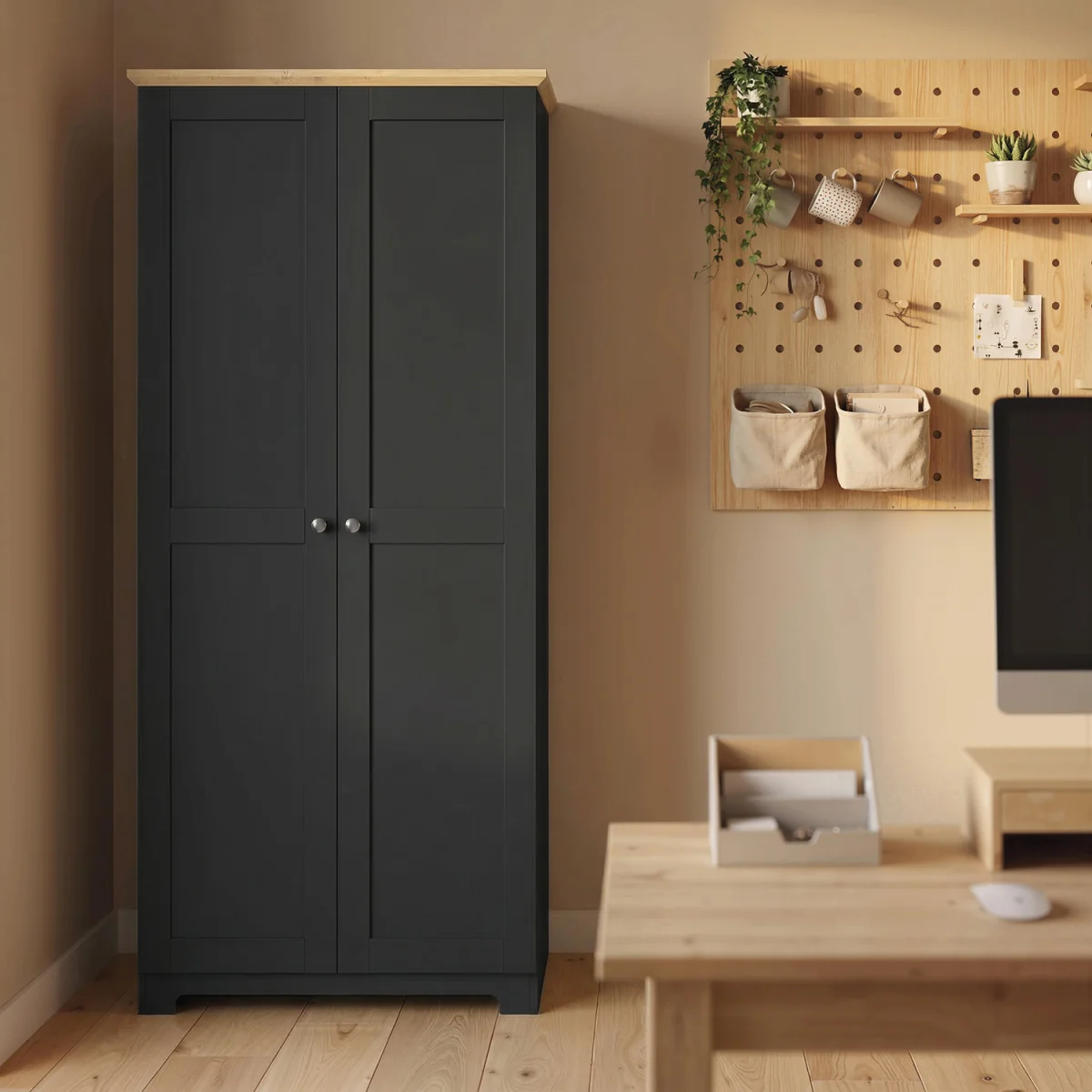 HOMCOM 172cm Wooden Storage Cabinet Cupboard with 2 Doors - Black – image 2