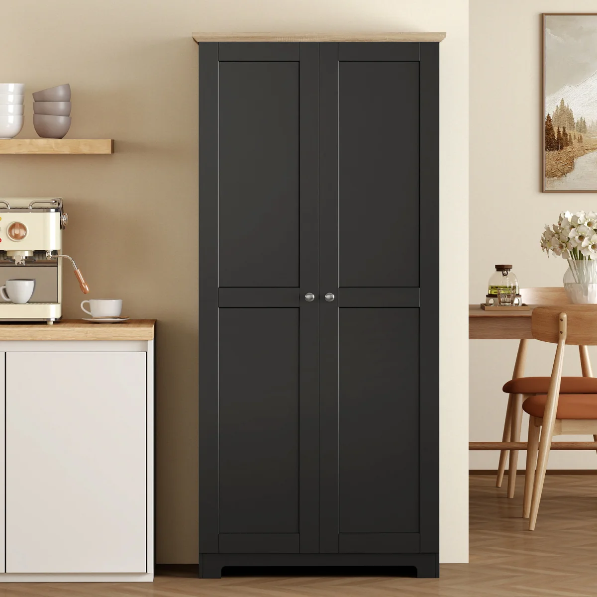HOMCOM 172cm Wooden Storage Cabinet Cupboard with 2 Doors - Black – image 3