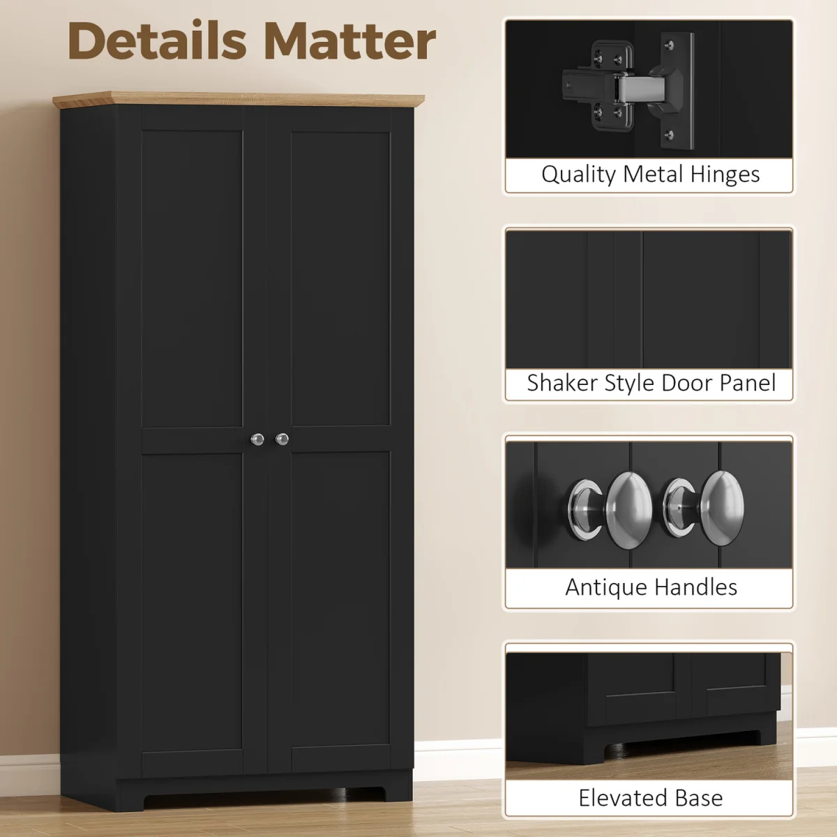 HOMCOM 172cm Wooden Storage Cabinet Cupboard with 2 Doors - Black – image 5