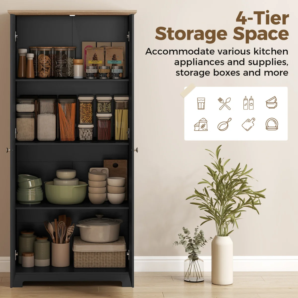 HOMCOM 172cm Wooden Storage Cabinet Cupboard with 2 Doors - Black – image 6