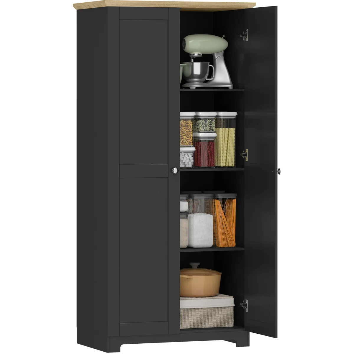 HOMCOM 172cm Wooden Storage Cabinet Cupboard with 2 Doors - Black – image 8