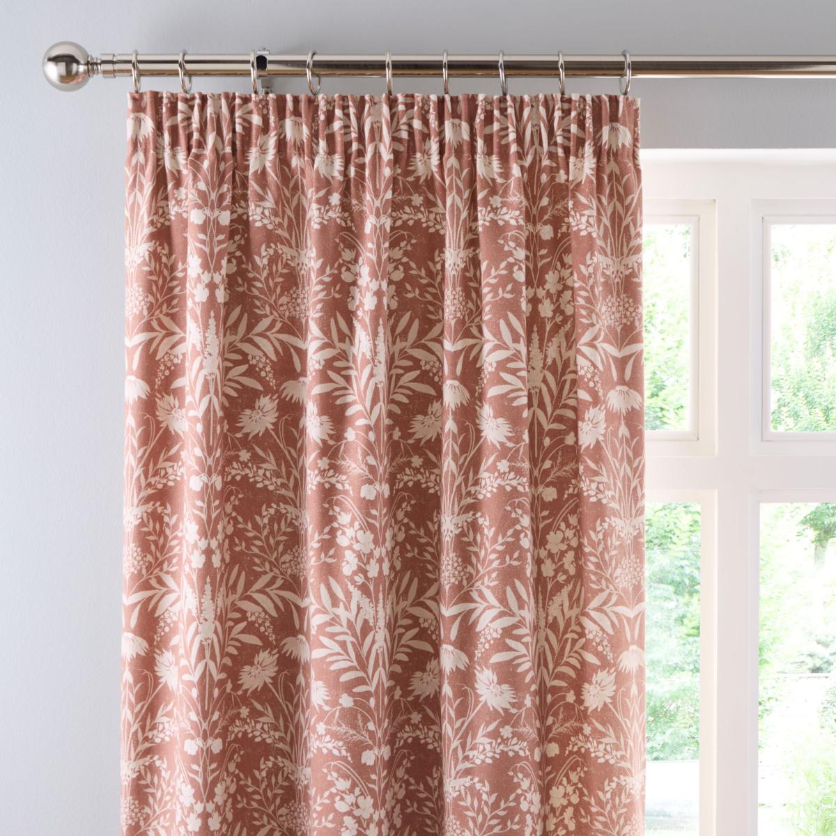 Freya Floral Pencil Pleat Curtains Natural – image 1
