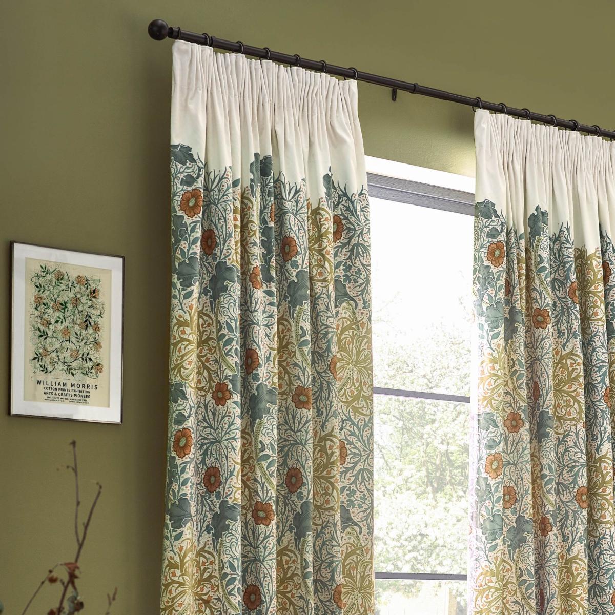 Morris & Co. Seaweed Matte Velvet Pencil Pleat Curtains – image 2