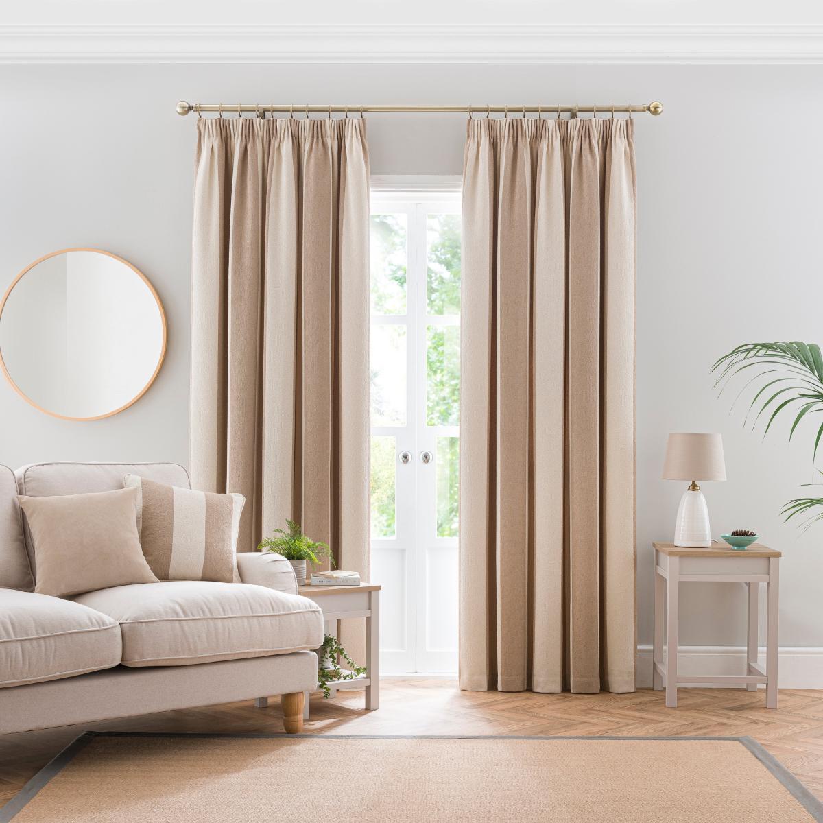 Boucle Stripe Pencil Pleat Curtains Natural – image 2
