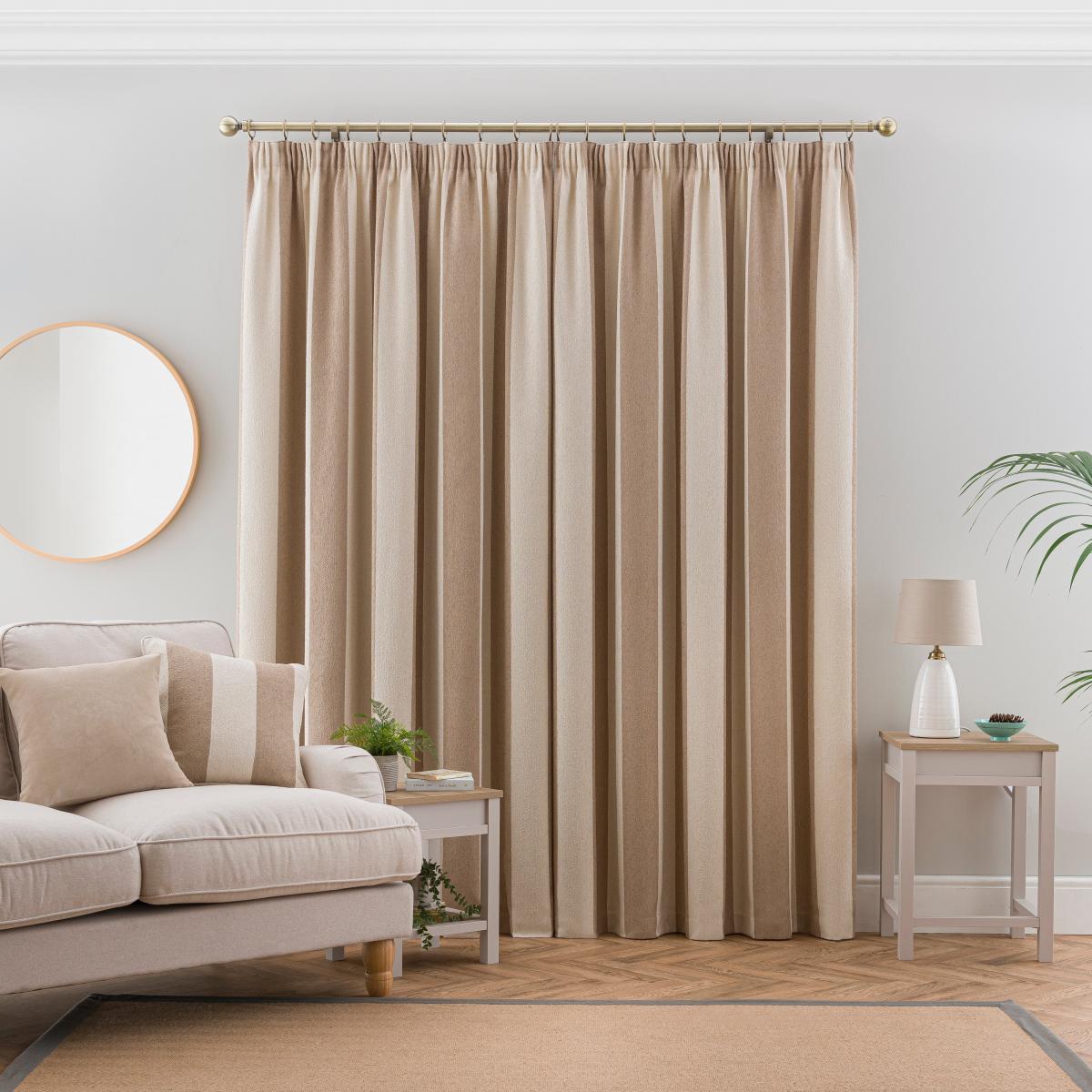 Boucle Stripe Pencil Pleat Curtains Natural – image 4