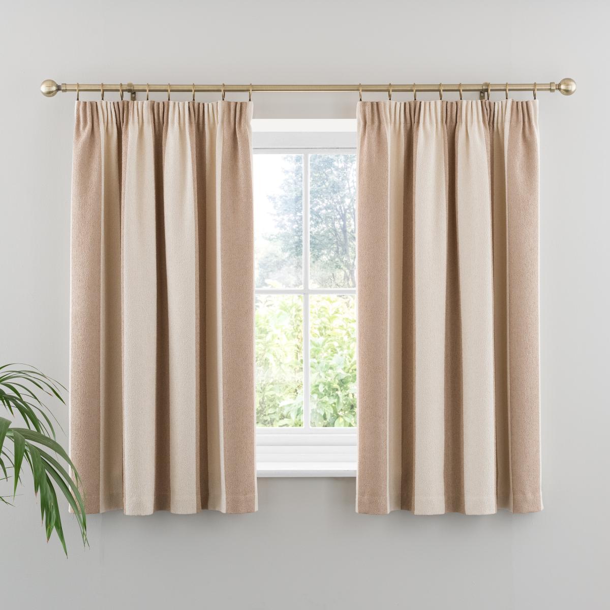 Boucle Stripe Pencil Pleat Curtains Natural – image 5