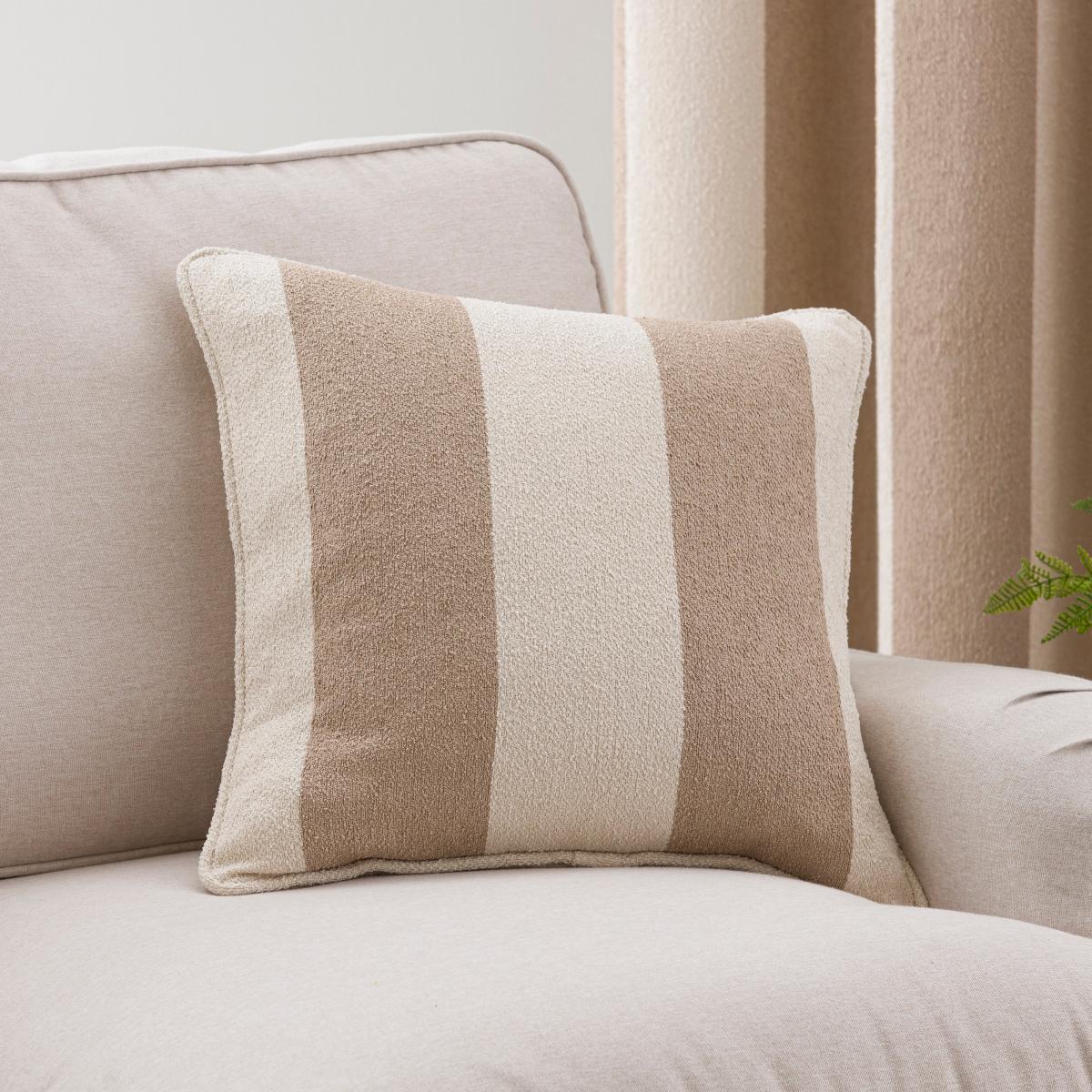 Boucle Stripe Pencil Pleat Curtains Natural – image 6