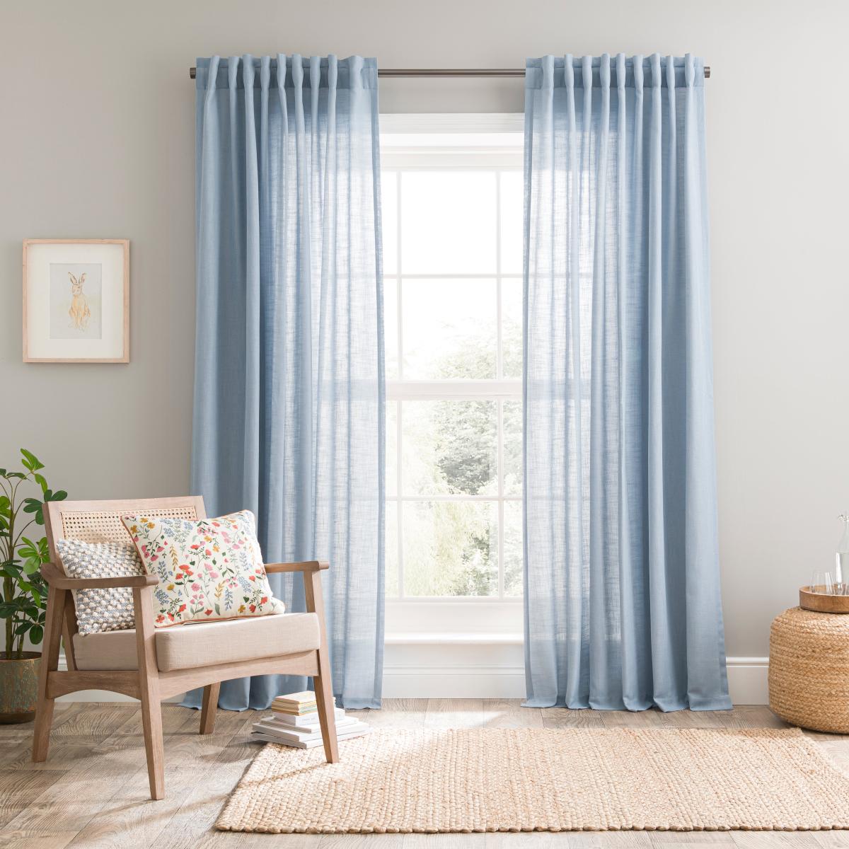 Touch of Linen Blue Unlined Tab Top Curtains Blue – image 2