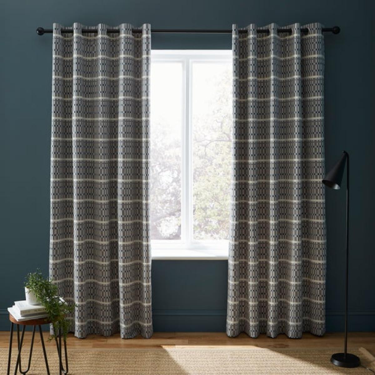 Ash Geometric Blackout Eyelet Curtains – image 2