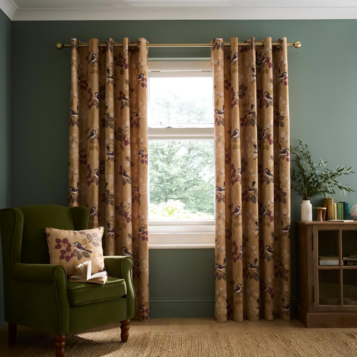 Sparrow Bird Eyelet Curtains Ochre – image 2