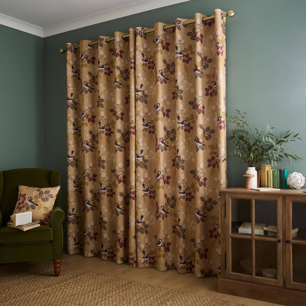 Sparrow Bird Eyelet Curtains Ochre – image 4