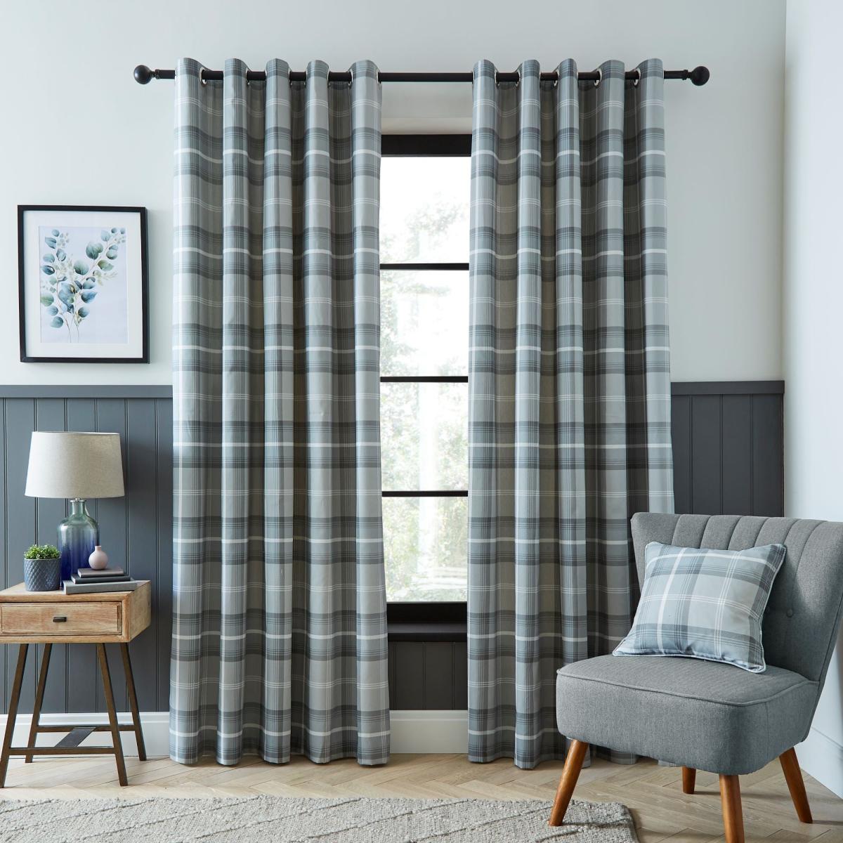 Oswald Checked Eyelet Curtains Grey – image 2