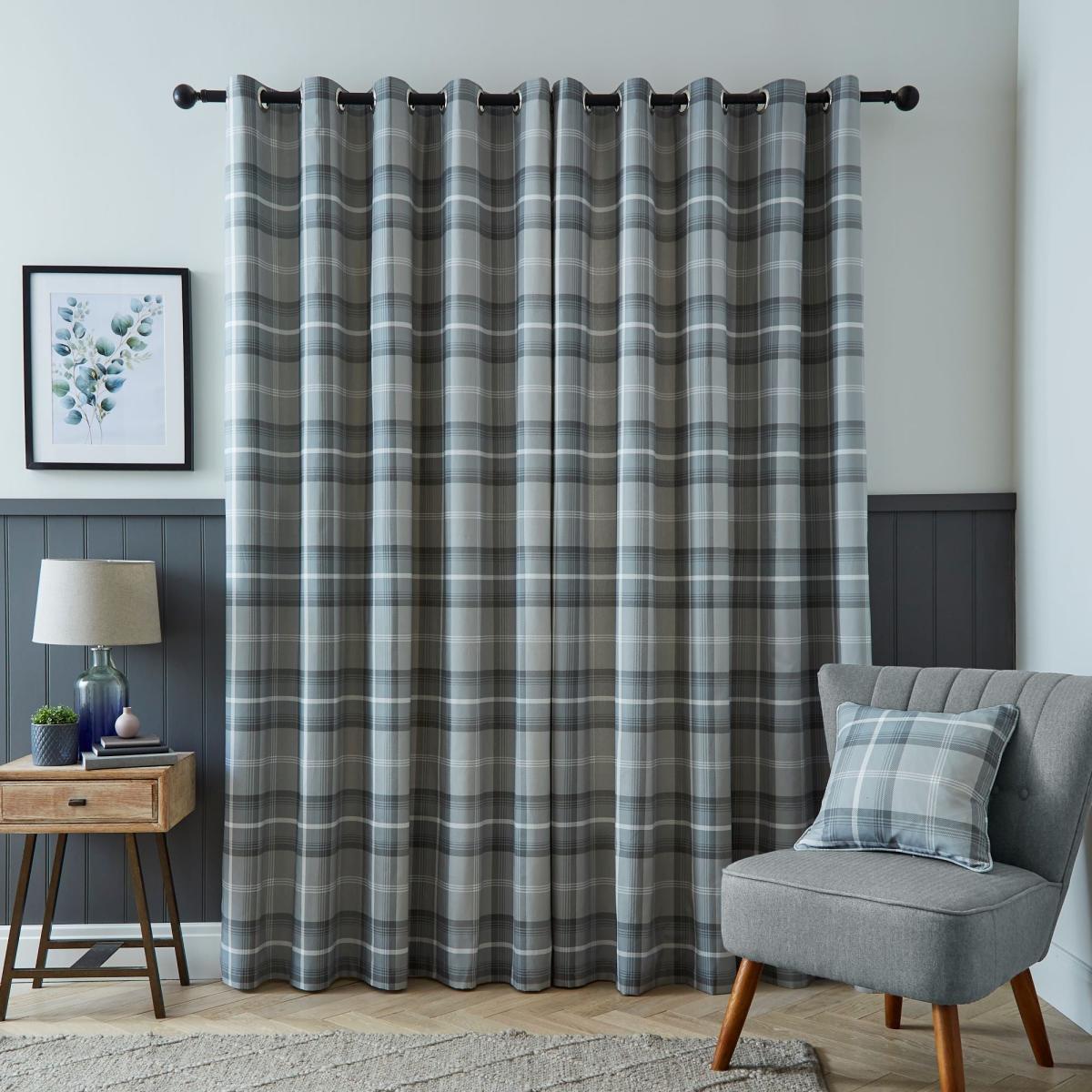 Oswald Checked Eyelet Curtains Grey – image 4