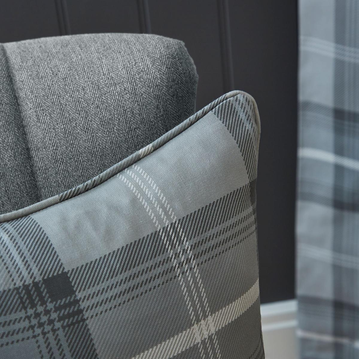 Oswald Checked Eyelet Curtains Grey – image 6