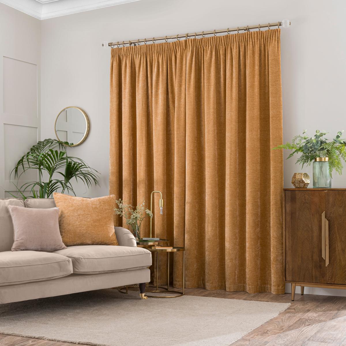 Vintage Chenille Pencil Pleat Curtains Honey – image 4