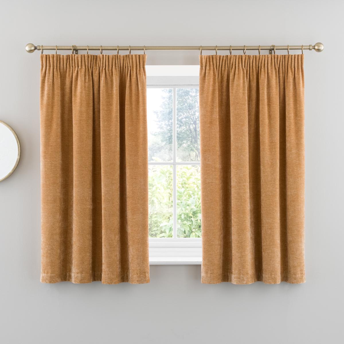 Vintage Chenille Pencil Pleat Curtains Honey – image 5