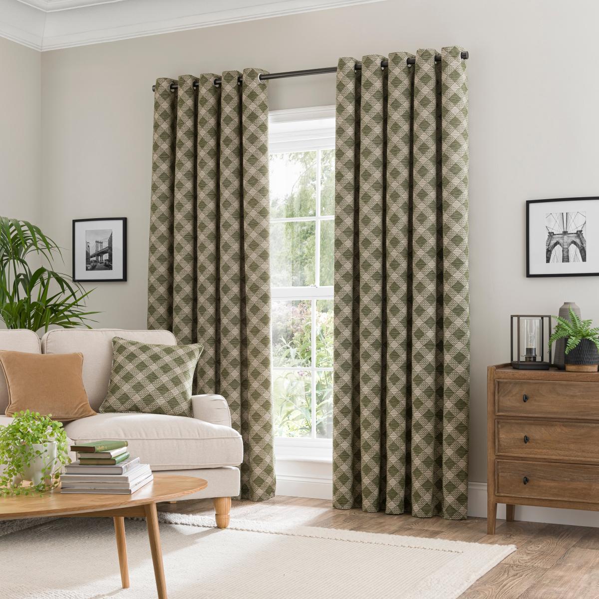 Brody Check Thermal Eyelet Curtains Olive – image 2